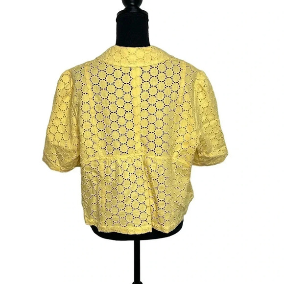 Style & co. 16P yellow eyelet linen short sleeve peplum jacket - Picture 3 of 5